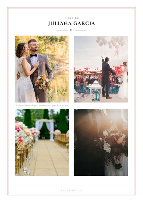 Página do álbum de casamento em PDF no estilo clássico, com as fotos dos convidados
